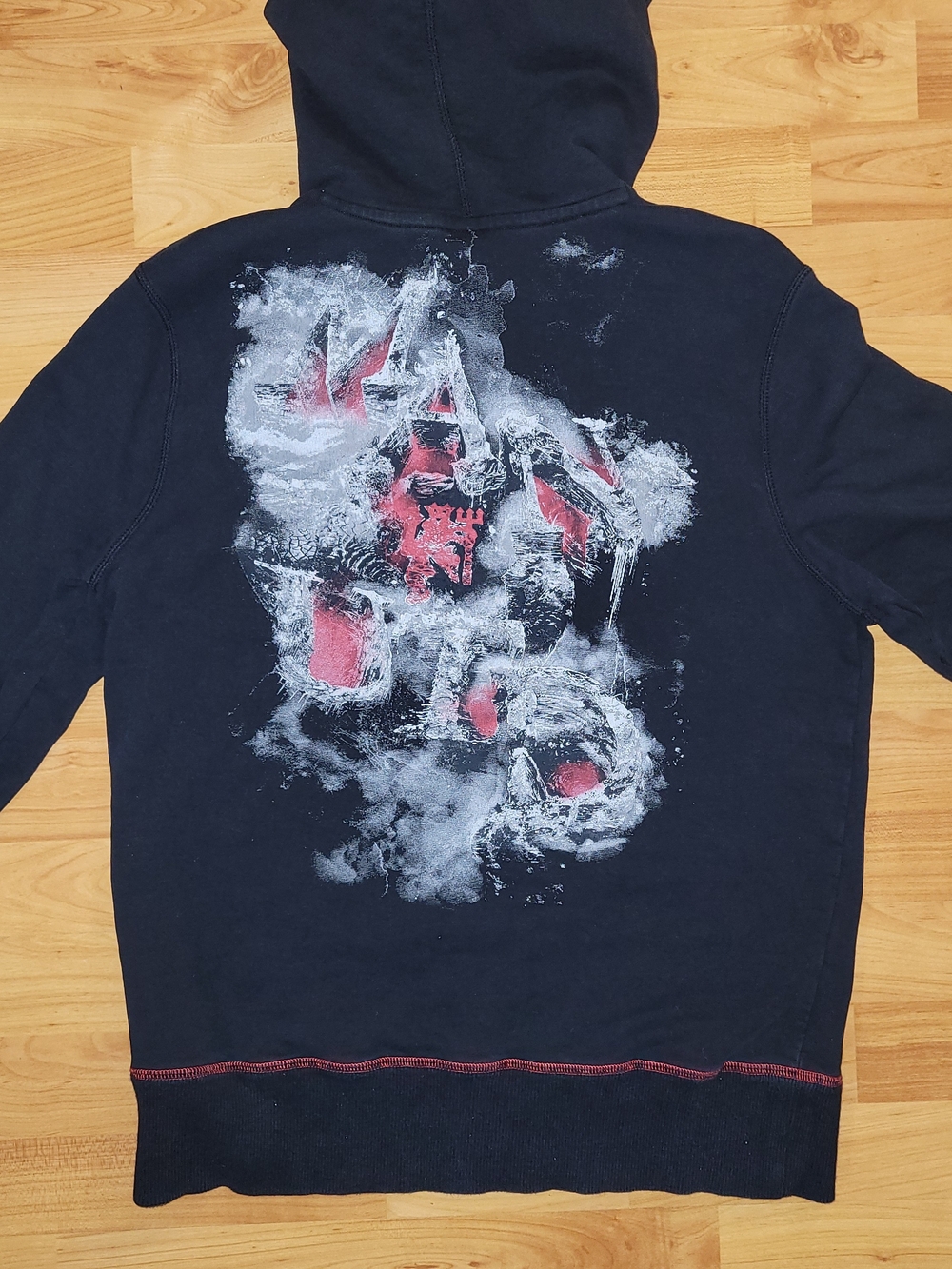 Nike Manchester United Black Hoodie Smokey Gray White Graphic Red Accents, Small